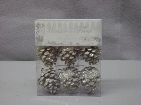 BL-LG1723 Platinum Glttered Pincone Ornaments