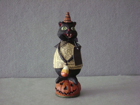 KK-40963C Black Cat w/Newspaper Print Body Standing on Pumpkin