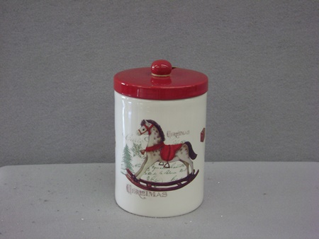 KK-52664C White Ceramic Lidded Canister with Rocking Horse