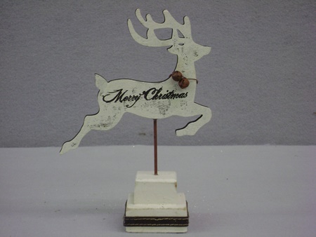 KK-52851B White Merry Christmas Reindeer on Spindle
