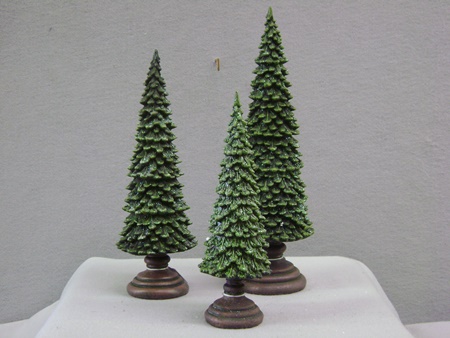 KK-53894A Emerald Green Glittered Trees on Pedestal Set/3