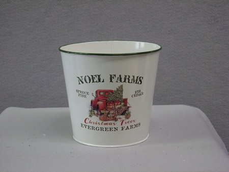 KK-53947B White Enamelware NOEL FARMS Bucket (Meduim)