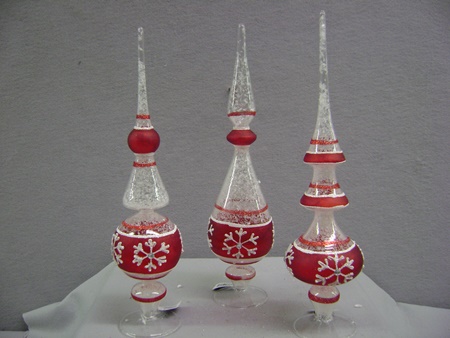 KK-54124G Set of 3 Red & White Glass Tabletop Finials