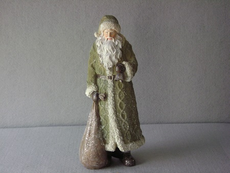 KK-54296A Glittered Resin Santa in Olive Green Coat
