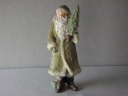 KK-54296B Glittered Resin Santa in Olive Green Coat