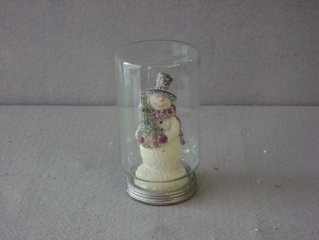 KK-54353BB Glittered Resin Vintage Snowman in Glass Jar