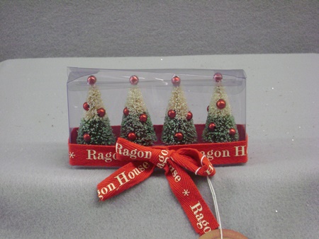 RH-WS172241 Set of 4 Green Striped Bottlebrush Tree with Red Ornaments
