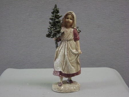 KK-53927A Vinatage Glittered Resin Christmas Girl
